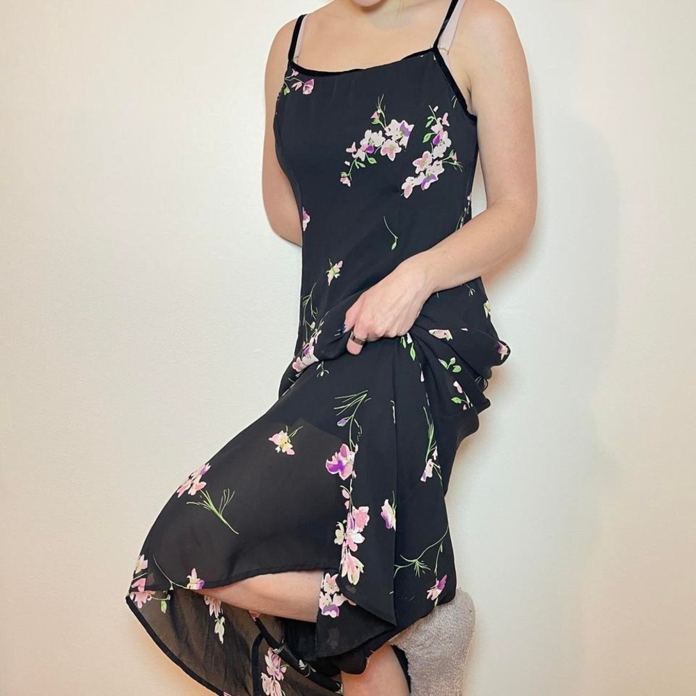 90's Black Floral Maxi Dress